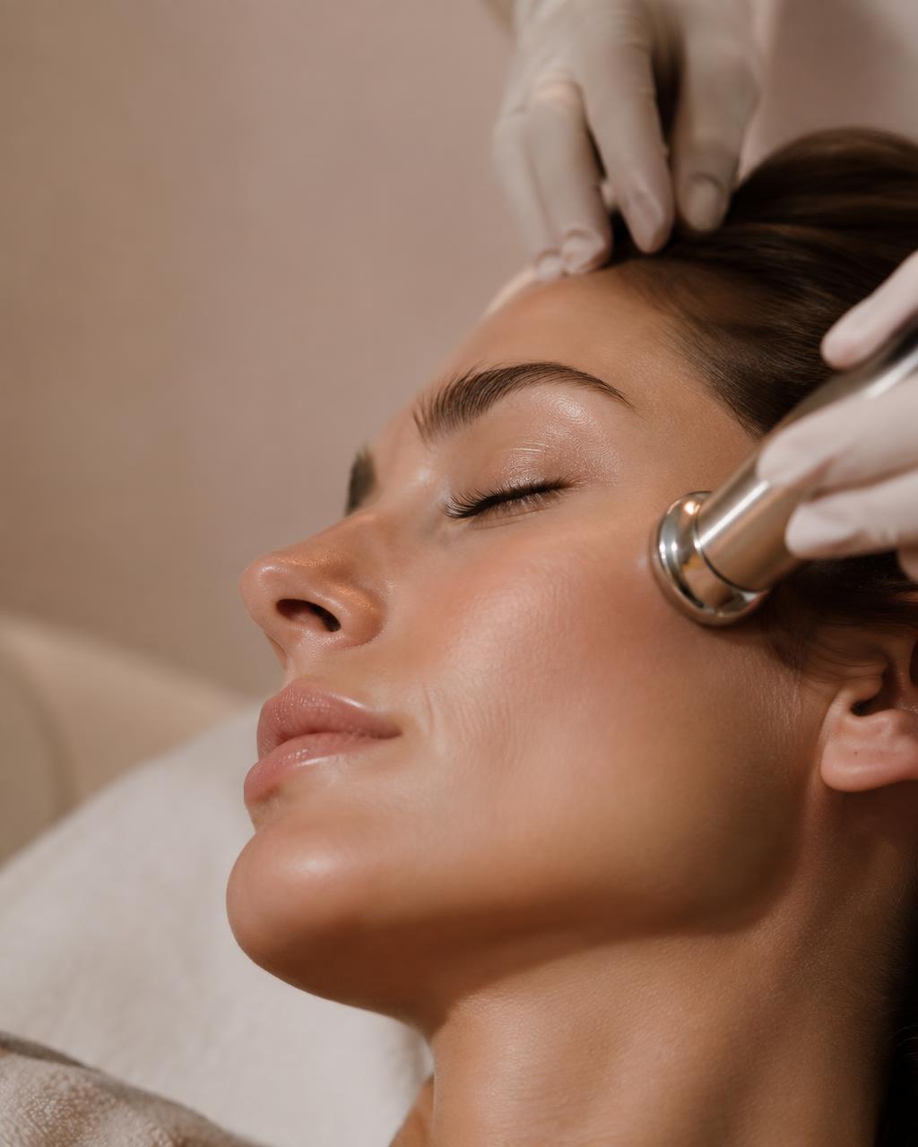 A client receiving a precise, gentle facial treatment